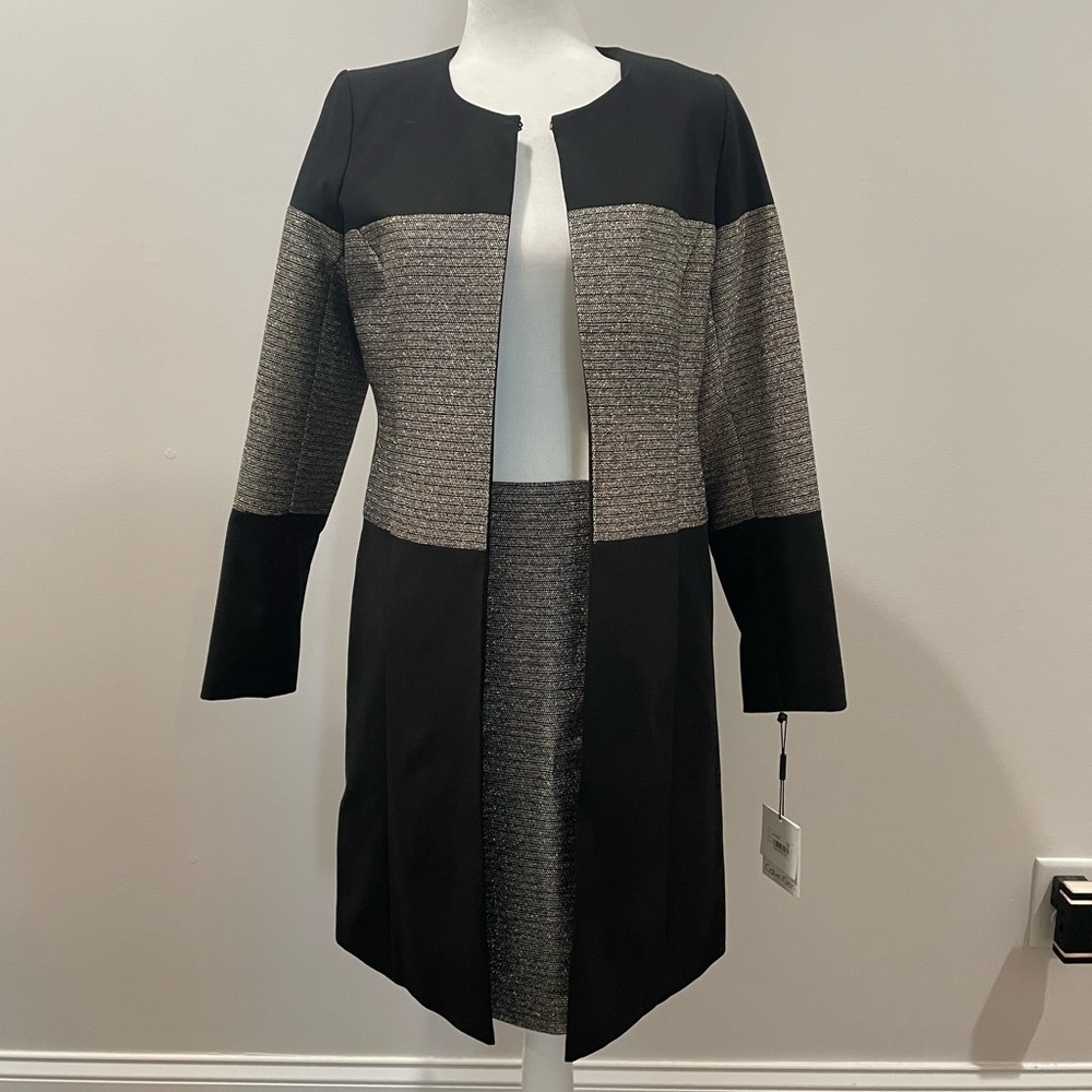 👗Host Pick👛 Calvin Klein Open Front Long Topper Coat with Metallic Detail.